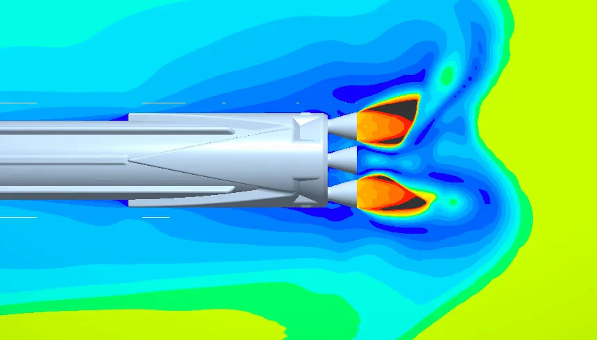 Schlieren CFD visualization of a launch vehicle in supersonic flow